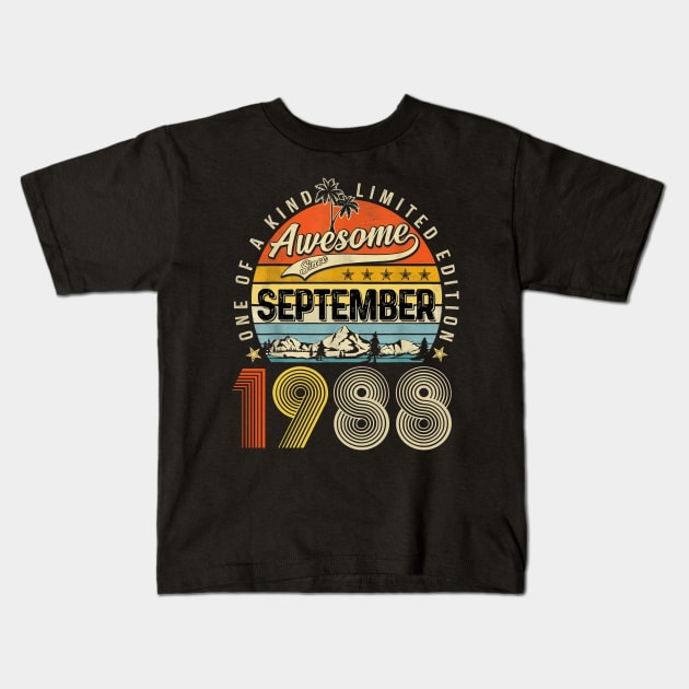 Awesome Since September 1988 Vintage 35th Birthday Kids T-Shirt by Red and Black Floral